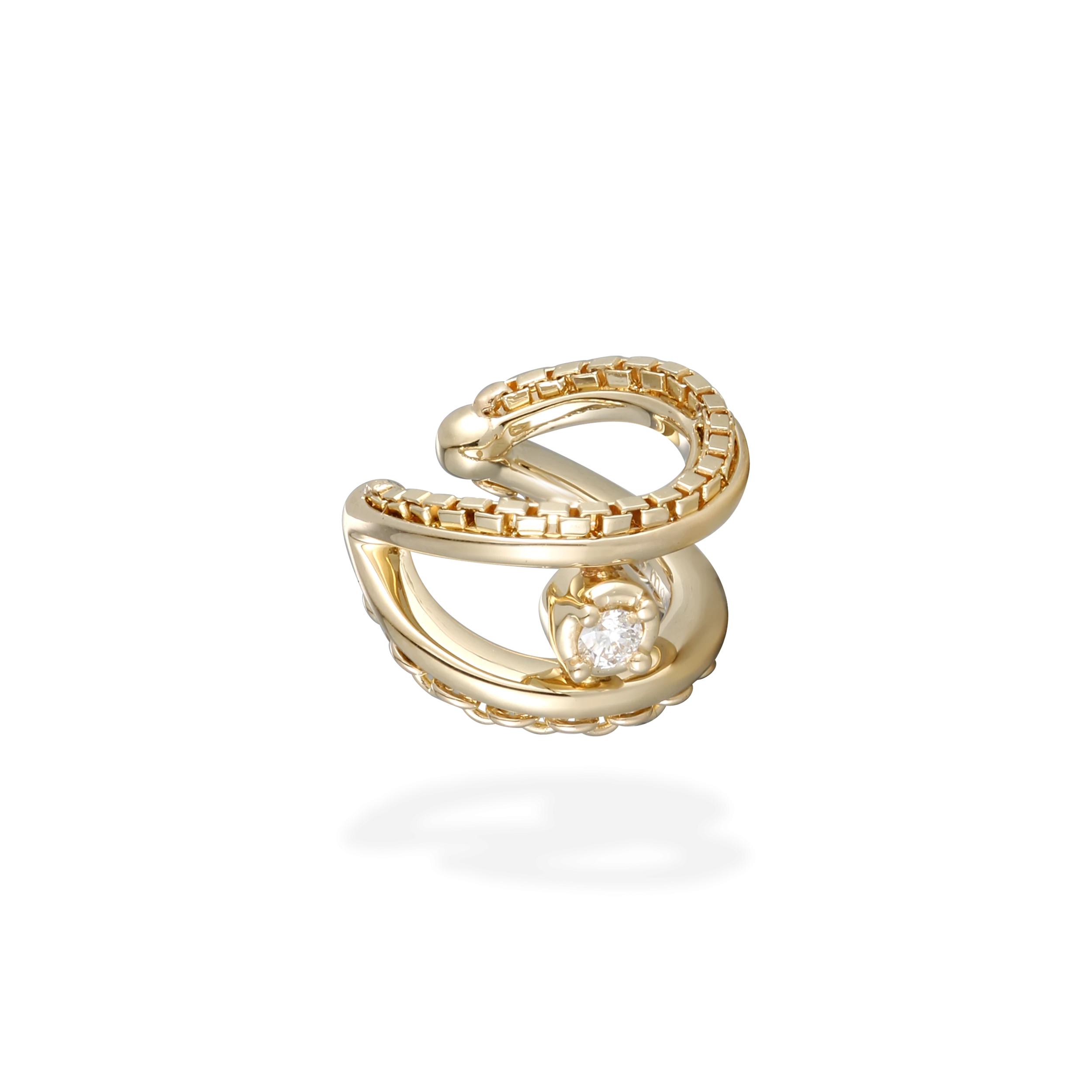 Cable and grid diamond ear cuff